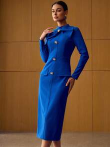 MOTF PREMIUM BOW DETAIL SLIM FIT DRESS - Blue - View 4