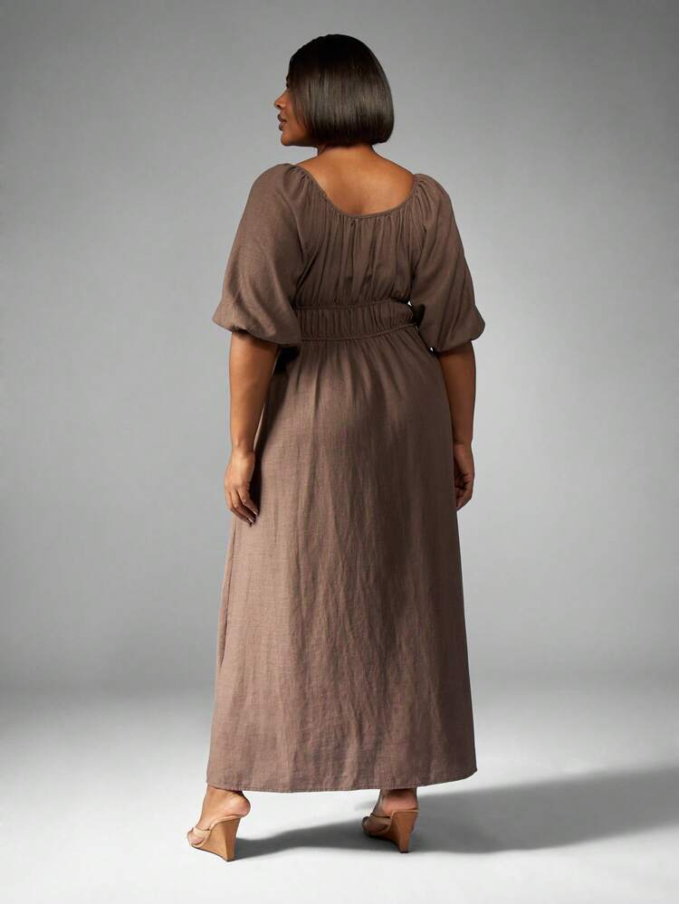 MISSGUIDED Plus Size Empire Waist Puff Sleeve Maxi Dress Elegant Fall Winter Square Neck Boho Peasant Long Wedding Guest Holiday Party Outfit