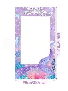 美人鱼相框背景，紫色美人鱼尾巴生日横幅，海洋主题镂空装饰，摄影道具，生日派对装饰，迎婴派对，海底主题 - 彩色 - 查看 14