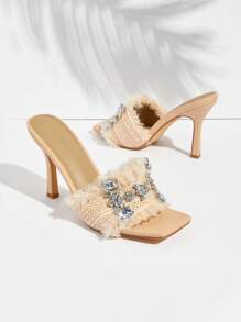 SHUZIA 女士度假鑲嵌鑽石編織高跟拖鞋