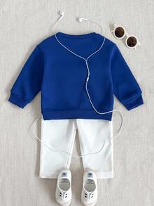 PrepCrw Baby Girls' Collegiate Bear Graphic Crew Neck Sweatshirt Fall Winter - Blue - View 2