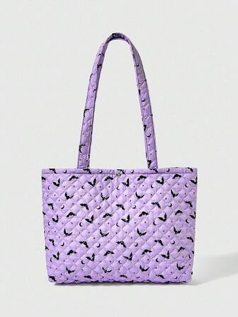 Kawaii 1 Stück Rhombus gestickter modischer tragbarer Fledermaus-Muster Gothic-Stil Damen Tragetasche 395692