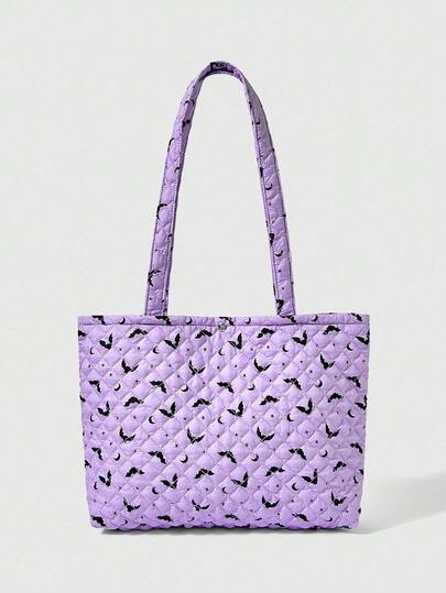 Kawaii حقيبة تسوق نسائية بطبعة خفاش بطراز جوتيك ذات تطريز معين، محمولة وأنيقة 395692