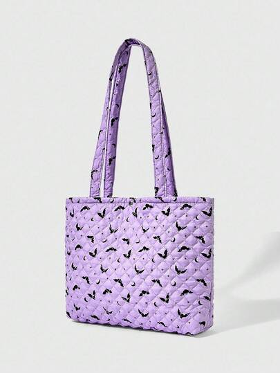 Kawaii حقيبة تسوق نسائية بطبعة خفاش بطراز جوتيك ذات تطريز معين، محمولة وأنيقة 395692