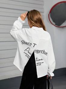 SHEIN Tween 女童休闲宽松雪纺衬衫，后开衩，带花卉图案