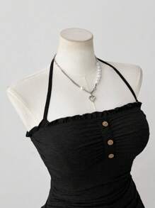 Sunspun 大码女式休闲无袖荷叶边上衣，夏季 - 黑色 - 查看 3