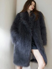 Aveloria Modichic 女士时尚渐变色中长款仿皮草冬季大衣 - 深灰色 - 查看 1