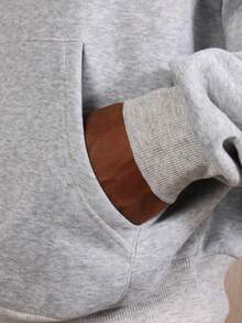 SUMWON Drawstring Hoodie With Centre Pocket And Ribbed Cuffs Plain - Dark Grey - View 5
