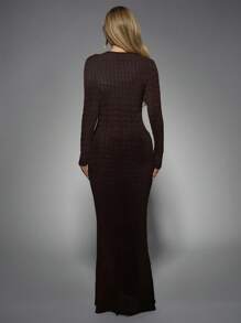 MISSGUIDED Vestido maxi de punto acanalado de manga larga y cuello alto, con ajuste ceñido para fiestas, clubes y eventos elegantes en invierno