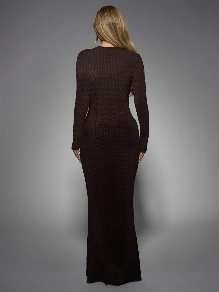 MISSGUIDED Robe longue moulante côtelée de textures d'hiver, manches longues, col montant, tricot côtelé, ajustée, pour les fêtes, les soirées, porter élégant