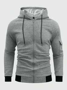 Manfinity Homme sweat-shirt à capuche zippé gris à manches longues et couleur unie pour homme grande taille, Sweat-shirt-shirt à capuche texturé, automne - Gris - Voir 2