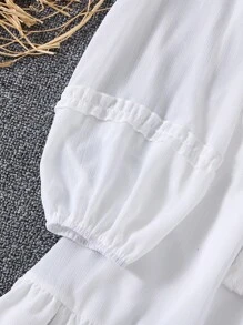 INAWLY Rochie de vacanță pentru femei, lungime medie, cu mânecă tip felinar, cu noduri, model de vacanță, culoare solidă, model cu noduri - alb - Vizualizare 6