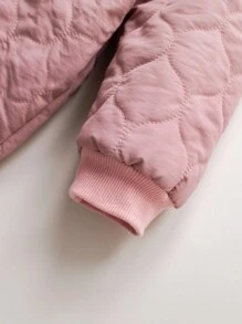 SHEIN Combinaison à capuche matelassée en coton de couleur unie pour bébé fille nouveau-né, chaude et épaisse pour l'automne/l'hiver - Rose bonbon - Voir 4