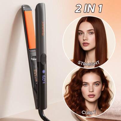 JMMO 美发 | 二合一直发器/卷发器，8档温度可调，360°负离子气流造型器，快速拉直，水基陶瓷涂层令秀发亮泽，适用于所有发质，美发工具 - 美式插头