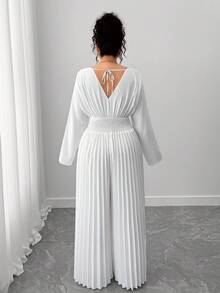 SHEIN Tall CURVE Tuta elegante con gamba ampia e pieghe, colore unito, taglie comode - Bianco - Visualizzare 2