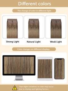 8PCS With 16 Clips Straight Clip In Hair Extensions 100% Real Human Hair Color P4/27# Medium Brown Highlights Honey Blonde 12-18 Inch Double Weft Invisible Clip Hair Extensions Remy Natural Human Hair For Women Girl Daily Full Head Use - SP4/27 - View 9