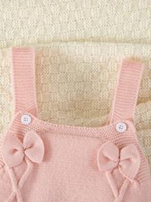 SHEIN 女宝宝针织连体裤，蝴蝶结装饰，休闲时尚，适合秋冬，适合居家、日常穿着、外出和旅行 - 粉色 - 查看 5