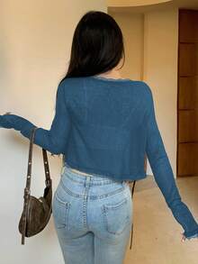 DAZY Women's Lace Patchwork Cropped Cardigan With Drawstring Tie, Long Sleeve, Suitable For Autumn, Spring And Summer