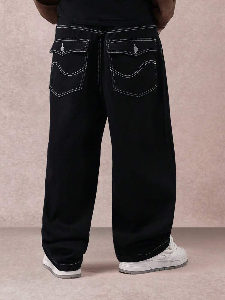 Wide Leg Baggy Jeans With Contrast Stitching