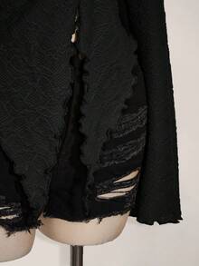 SHEIN ICON ICON PLUS 生菜邊飾不對稱下擺透視上衣 無內衣設計 大尺碼女上衣-1891，Y2K黑色上衣，秋季 - 黑色 - 查看 3