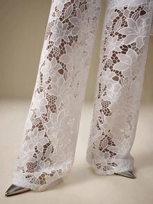 Selenza Quần Jeans Ống Rộng Phối Ren Hoa Chắp Vá Cho Nữ - trắng - Xem 7