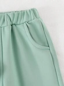 SHEIN 2pcs Setelan Bayi Perempuan: Sweatshirt Bordir Pita Warna-warni dan Celana Hijau, Pakaian Keluarga Serasi yang Lucu dan Modis untuk Musim Gugur, Setelan Dua Potong untuk Balita, Musim Gugur - Hitam - View 5