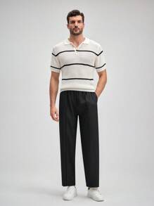 Officeau 男士休闲舒适百搭复古风长裤，春夏皆宜 - 黑色 - 查看 2