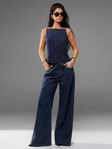 SHEIN Forever 21 夏季女装浪漫/舞会/正式/生日/90年代/商务休闲/优雅/西部风/外出/时尚/休闲/千禧年/夜店/办公室/鸡尾酒会/复古/锐舞节/趣味/高贵/老钱/街头风/度假/乡村音乐会/工作/端庄/春假/单身派对/演唱会/酷女孩/基础款/毕业/A字裙/牛仔/无袖/7月4日女装/海滩度假/学校/圣诞节/夜店/牛仔上衣 - 藏蓝色 - 查看 5