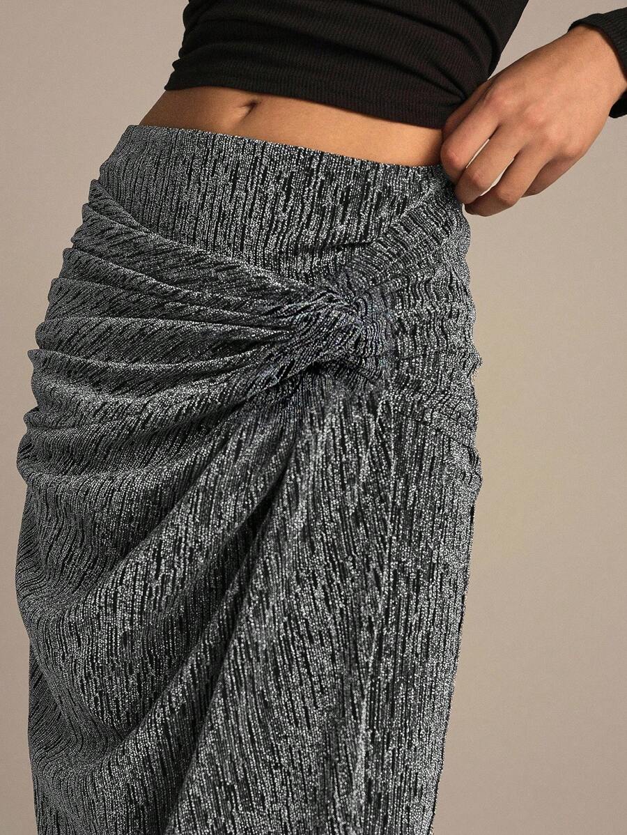 NOVVYNE Váy ngắn bó sát, chất liệu vải sequin và sợi kim loại dệt kim co giãn thanh lịch dành cho nữ, thích hợp cho tiệc tùng, hẹn hò, thu/đông - Bạc - Xem 1