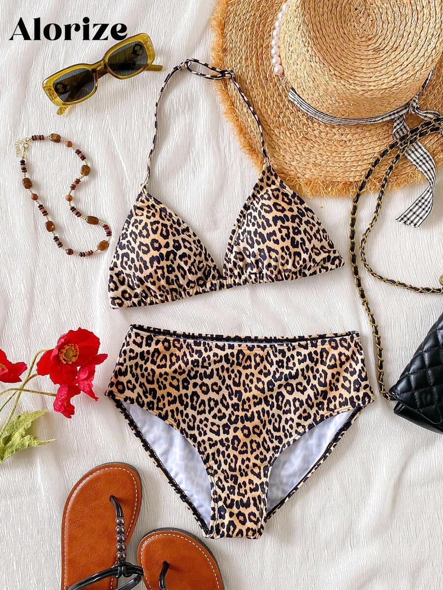 2pcs/Set Leopard Print Teen Girl Swimwears, Casual Vacation Style - Multicolor - View 1