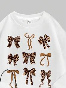 SHEIN Leap Crew Tween Girl 2 件套：蝴蝶和心形印花圆领厚运动衫和裤子休闲装，适合秋冬季 - 彩色 - 查看 3