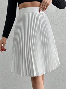EURMUSE Women's Solid Color Pleated Casual Summer Skirt - White - View 4
