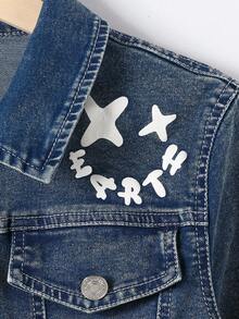 SHEIN Playful Pals 2 件套年轻男孩复古街头风格时尚个性化学院休闲洗水牛仔夹克和牛仔裤套装 - 銅色 - 查看 7