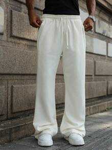 Manfinity Hypemode Men's Striped Drawstring Waist Casual Flare Sweatpants - Beige - View 5