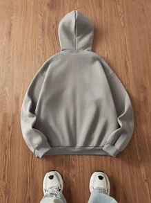 Manfinity Unisex 男士针织休闲宽松长袖连帽卫衣，秋季、冬季、情侣装 - 灰色 - 查看 6