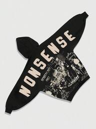 ROMWE MEN Street Life Men's Letter Graphic Long Sleeve Drawstring Hooded Casual Sweatshirt, Autumn, Winter