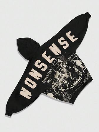 Street Life Sweat-shirt à capuche décontracté à manches longues avec cordon de serrage et imprimé lettres, automne