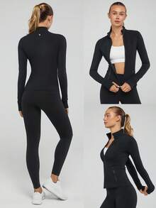 GLOWMODE FeatherFit™ Slim-It Streamline Performance Secure Pockets Zip Up Long Sleeve Jacket Low Impact Yoga Daily Fall