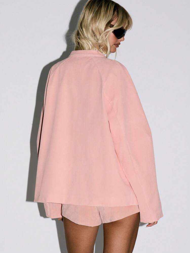 KIZN Cropped Suede Zip Up Jacket With High Neck