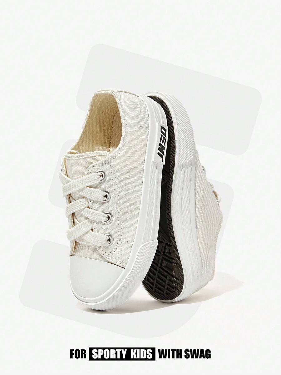 JNSQ 1 双时尚百搭多功能春夏休闲硫化儿童帆布鞋，重返校园小白运动鞋 - 米色 - 查看 1