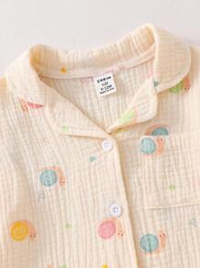 2pcs Baby Girls' Apricot Color Colorful Snail Pattern Lapel Cardigan Long Sleeve & Pants Cotton Pajama Set  Cotton Pajama Set Baby Baby Cotton Clothes Set Baby Pajamas Baby Set Cotton Toddler Cotton Pajamas 6M-3Y Fall Winter