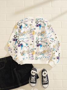 Explorewe 青少年女孩字母印花长袖拉链休闲棒球夹克，秋季 - 彩色 - 查看 2