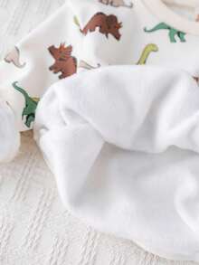 Cozy Pixies 2 件套男婴卡通恐龙图案针织柔软圆领长袖套头衫和松紧腰及踝长裤套装 - 棕色 - 查看 4