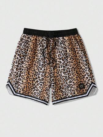 Street Life Pantaloncini casual larghi da uomo in vita con coulisse e stampa leopardata