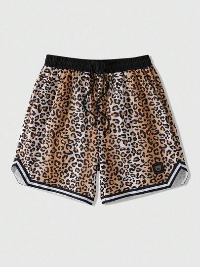 Street Life Men's Drawstring Waist Leopard Print Loose Casual Shorts