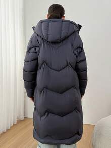 EURMUSE Women Solid Color Pocket And Zipper Detailed Long Winter Coats - Navy Blue - View 2