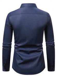 Manfinity Mode Plus Size Men's Solid Color Single-Breasted Pocket Business Casual Long Sleeve Shirt, For Fall