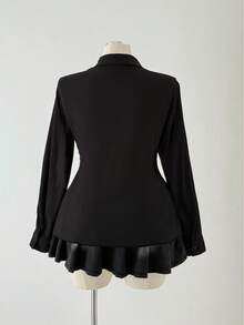 Viva Relle Plus Size Long Sleeve Embroidered Collar Blouse, Slimming Fitted Shirt Fall Cloth For Women - Black - View 3