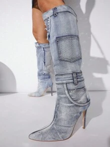 SHUZIA Bottes En Jean Pointu À Talons Aiguilles - Bleu ciel - Voir 7