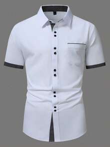 Calvornis Áo sơ mi nam tay ngắn họa tiết khối màu thường ngày đi làm mùa hè - trắng - Xem 3